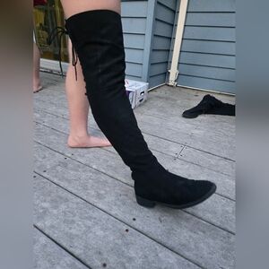 Black Over the Knee Boots with Thick Rubber Sole